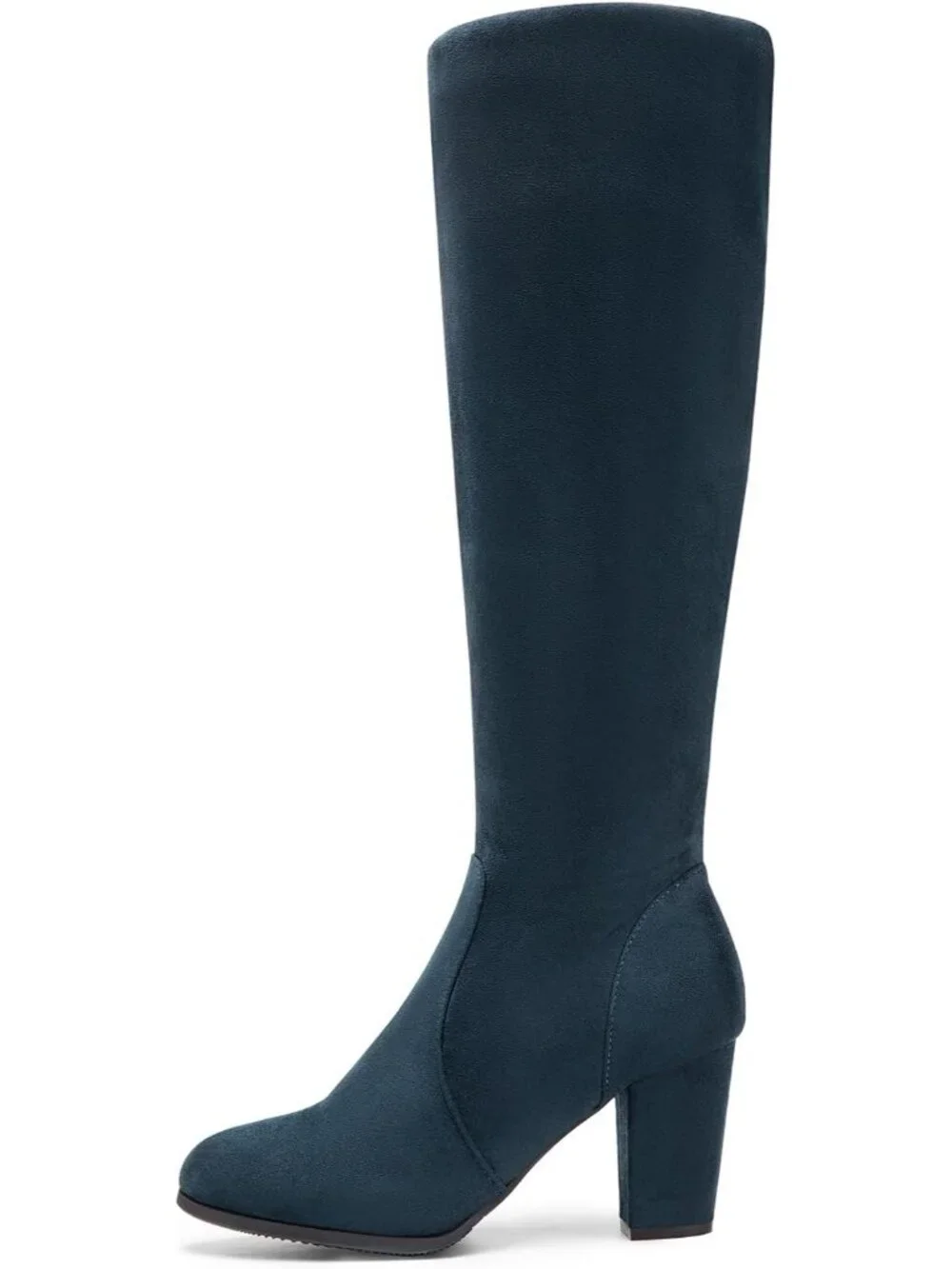 Women's Dark Blue Faux Fur Lined Square Toe Side Zipper Knee High Riding Boots